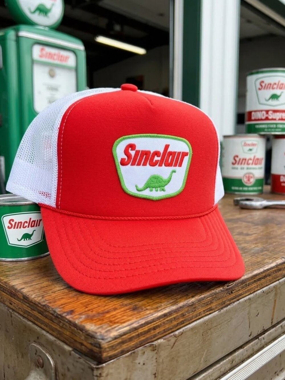 Sinclair Oil Dino Gas Station Patch Red White OTTO Foam Rope Snapback Hat Retro